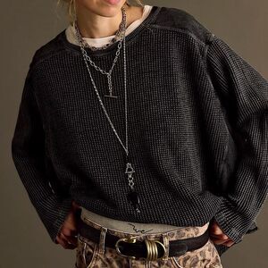 Free People FP One Blake Thermal Tunic Top Long Sleeve Cotton Black XS 286394